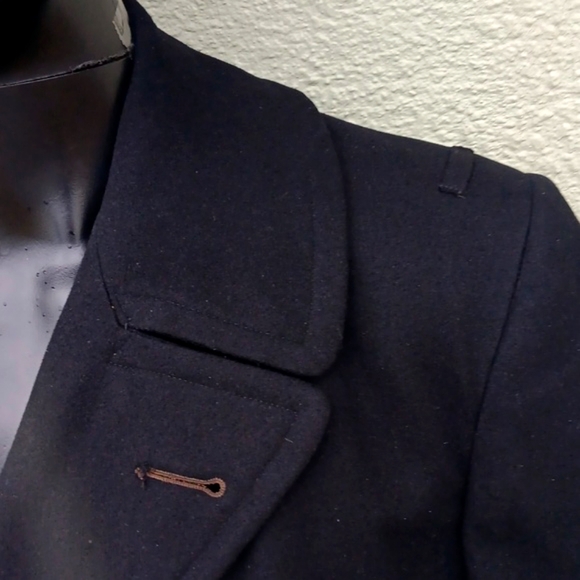 CLOTHING SUPPLY MEN'S VINTAGE BLACK PURE WOOL DOUBLE BREASTED TRENCH - Picture 8 of 17